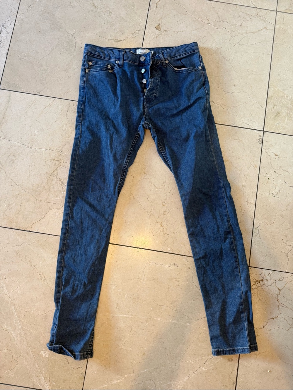 Topman Dark Blue Skinny Jeans with Button Fly